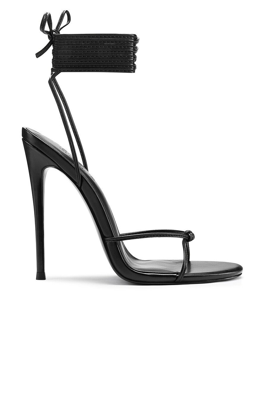 New FEMME LA Athens Lace Up Heel in Black faux leather high stiletto heel